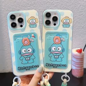 Cartoon Green Fish Card BAG Phone Case for iPhone 11 13 12 14 15 16 PRO MAX Plus TPU Soft Case with Hanging ROPE for iphone11 Case casing COVER