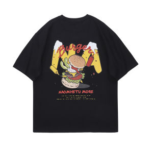 NECOYEP2025 Summer New Cartoon Burger Print Loose Short Sleeve T-Shirt Slimming Versatile INS Couple Tops round Neck Creative Design