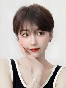 MENGSIQIAN | Short Straight Natural Looking Real Human Hair Wig Full Head