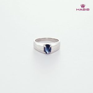 HABIB Cabochon Blue Sapphire Mens Ring in 925 Silver Palladium LE3981861022(PLD)-BS