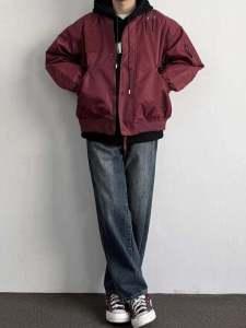 กางเกงยีนส์ทรงหลวมขาตรงสีน้ำเงินเข้มสำหรับผู้ชาย สไตล์ฮิปฮอป ฤดูใบไม้ร่วง/ฤดูหนาว กางเกงยีนส์ทรงหลวมสไตล์อเมริกันย้อนยุค