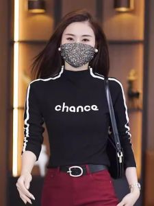 QIAOXIZI | Half-High Neck Warm Fleece Long Sleeve T-Shirt for Women