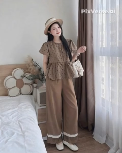Set Áo Chấm Bi Tay Bèo Kèm Quần Dài Form Rộng Dễ Thương Chất Mango Form Dưới 57 kg[TP]