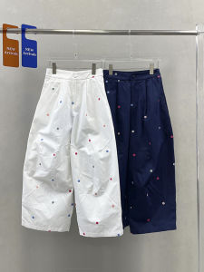 Shalldoer | Loose Bf Lazy Style Straight Casual Pants Women New 2025 Summer Solid Color Polka Dot Embroidery Wide Leg Workwear Trousers