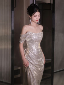 Silver Sparkle One-Shoulder Evening Gown