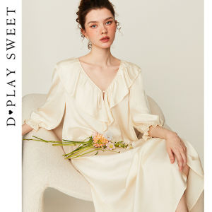 Ruffled V-Neck Long-Sleeved Lingerie Dress