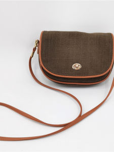 Fashionable Retro Canvas Spliced Saddle Bag Crossbody Womens Bag Simple Match All New Flip Cover Bag Soft Lock Buckle Casual