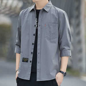 Áo Sơ Mi Nam Tay Ngắn Cotton Nguyên Chất Thường Ngày Thời Trang Mùa Hè Tay Giữa Áo Khoác Bảo Hộ Lao Động Phong Cách Công Sở