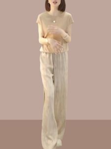 Summer 2025 Womens Premium Thin Silk Suit Set Ice Silk Jacket Shorts Two-Piece Set Age-Defying Elegance V-Neck Button Closure