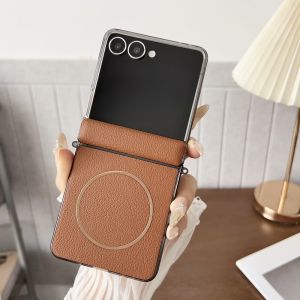szhaiyu | Luxury PU Leather for Magsafe Magnetic Phone Case for Samsung Galaxy Z Flip 8 7 Flip8 Flip7 Hinge Full-protect Shockproof Cover