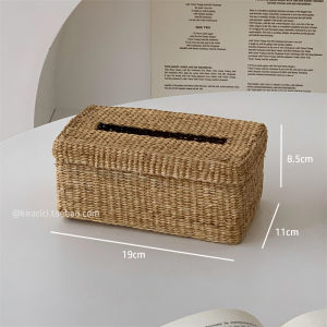 Retro Woven Paper Towel Box Living Room Coffee Table Home Use Desktop Vine Weave Drawstring Napkin Storage Box Rectangle Shape