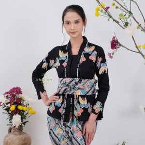 Kebaya Kartini Batik Katun Modern Lengan Panjang by Khalisa Batik- Aruni Hitam