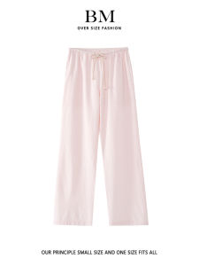 BM Womens Loose Fit Striped Long Pants Light Pink Casual Straight Leg Pants High Waist Slimming American Style Summer New Arrival