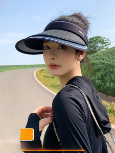 miiow | Womens Summer Sun Hat Large Brim Empty Top UV Protection Foldable Double Layer Face Covering Slimming Hat Casual Style