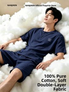 Nanjiren | Mens Double-layer Cotton Summer Short Sleeve Large Size Home Wear