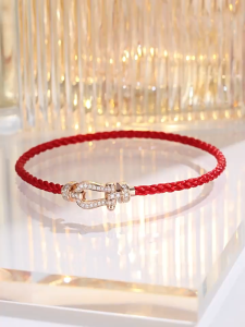 Queensun 18K gold lab diamond hoof buckle Hand rope zodiac year transfer red rope sailing buckle couple diamond bracelet 情侣钻石手链Light luxury，Bracelet for women jewelry gift