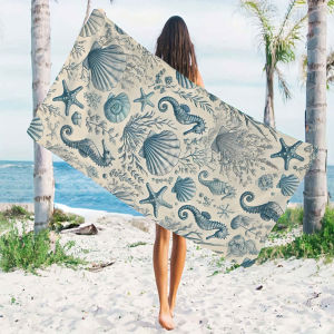 BILIBILI | blue seahorse seashell vintage Quick Drying Microfiber Beach Towel Lightweight for Swimming Camping Yoga - Bath Towel