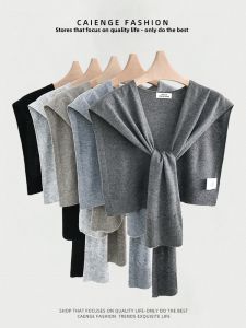 CAIENGE | Spring Summer Grey Knit Shawl