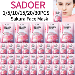 SADOER 1/5/10/15/20/30PCS Sakura Face Mask Facial Skincare Moisturizing Brightening Hydrating Firming Collagen Face Sheet Mask