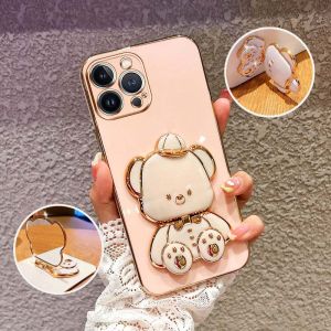 VRQR Luxury Electroplating Phone Case for Vivo Y95 Y93 Y91 Y91i Y91C Y1S 1820 1929 1807 1816 1817 1811 Cute hat bear mirror bracket Silicone anti drop soft shell (The bracket can rotate)