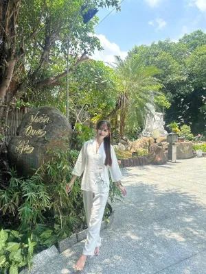 CÓ BIGSIZE 2XL Set bộ nữ đũi vân mây nút ngọc sen -đồ lam nữ -đồ đi chùa