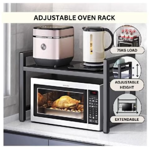 Ready Stock Heavy-Duty Adjustable Microwave Oven Rack With Hook Shelf Besi Tahan Karat Rak Dapur Serbaguna Sudu Garpu Papan Potong Bakul Anti-Scratch Tahan Panas Kukuh Storage Organizer Replacement Seasoning Cabinet Design Tray Kitchen Puller Retractable
