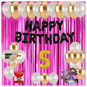 Set Pesta Dekorasi Pesta Ulang Tahun Anak Banner Foil Cetak Happy Birthday Balon Gold Putih Ultah