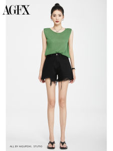 Black High-Waist Distressed Wide-Leg Short Jeans Womens Summer New Loose Slimming Hot Pants High Waist Shorts Denim Skinnies