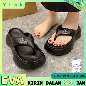 Yink Sandal Wanita Tinggi 5.5CM Wedges Elegan Terbaru Platform Tebal Sendal Jepit Wanita Casual Motif Love Cewek Dewasa Premium EVA