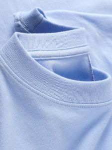 Blue 400g Heavyweight Pure Cotton Short Sleeve T-Shirt Summer Loose Versatile Base Shirt Men Women Basic Style Breathable