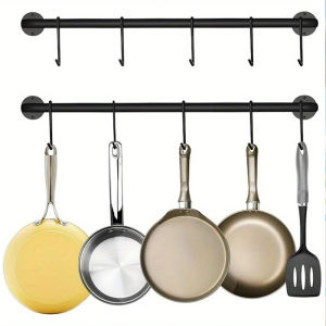 1/2 Set of Wall-Mounted Coffee Cup Holder Rack Modern Metal with 5/10 Cup Hooks Rustic Utensil Teacup Storage Kitchen Dining Room Coffee Bar Black