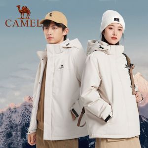 Cameljeans กางเกงยีนส์ผู้ชายกางเกงยีนส์หมวกแบบถอดได้แจ็คเก็ตฤดูใบไม้ร่วงฤดูหนาวกลางแจ้งหนากันลมกันน้ำแจ็คเก็ตผ้าฝ้าย
