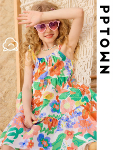 PPTOWN | New Summer Childrens Cotton Dress Strap Dress Beach Princess Dress