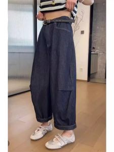 กางเกงยีนส์ทรงหลวมเอวสูงสไตล์ย้อนยุคสไตล์อเมริกันสำหรับผู้หญิง กางเกงขายาวทรงตรงทรงหลวมสำหรับฤดูร้อน กางเกงขายาวทรงเก้าส่วน
