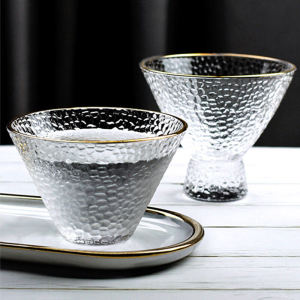 Bát Đựng Salad Thủy Tinh Kiểu Nhật Bản Có Chân Cao Bát Đựng Kem Hình Nồi Súp Viền Vàng Đơn Giản Cá Nhân Bát Đựng Tráng Miệng