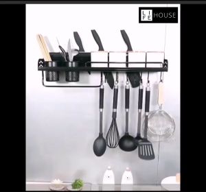Steel Wall Mounted Spice Rack Kitchen Organizer Rak Rempah Dapur Condiments Holder Dish Rack Kitchen Storage 免打孔調味料置物架