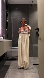 Elegant Chic Two Piece Set Women Summer 2026 Puff Sleeve Single Breasted Blouse Loose Lantern Pants Suits Office Lady Outfits