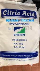 Bột Chanh Axit citric - Bao 25kg | Hàm lượng 99.5% | Giảm pH hỗn hợp tạo vị chua tự nhiên cho thực phẩm | Điều chỉnh Axit trong thực phẩm | Tẩy bể mặt kim loại inox bồn chửa