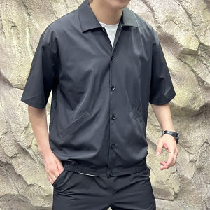 Retro Japanese Style Lightweight Breathable Loose Fit Mens Summer Short Sleeve Shirt Functional Mountain Series Turn-down Collar