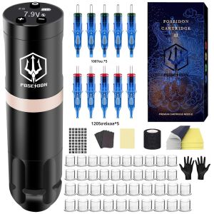 POSEIDON Tattoo Kit ไร้สาย High Power Tattoo Pen Kit สําหรับแต่งหน้าถาวรสักชุดเครื่อง Hot คุณภาพสูง Tattoo Gun Kit