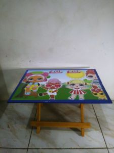 meja belajar lipat kayu karakter LOL BIRU