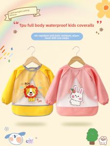 Waterproof Baby Apron Toddler Feeding Coverall Boys Girls Overall Smock Cotton Cartoon Print Eating Clothes Outdoor Wear