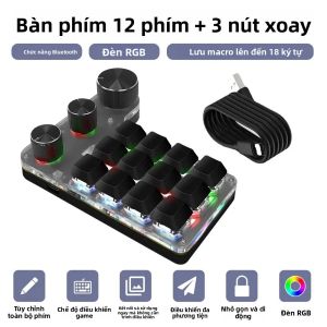Bàn Phím Cơ Học Bluetooth RGB 12 Phím Lập Trình Macro Có Thể Tùy Chỉnh 3 Núm Điều Khiển Photoshop Bàn Phím Chơi Game Hotswap USB Máy Tính Để Bàn