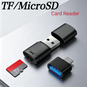 USB 2.0 Mini TF Card High-Speed Memory Card Reader with Type-C Adapter Compatible up to 2TB Portable Memory Card