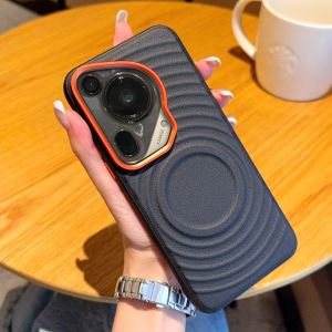 Wave Texture Leather Case For Hauwei Mate 60 70 80 Pro Max Pura 70 80 Pro+ Ultra Magnetic Cover w/ Metal Camera Frame Protection