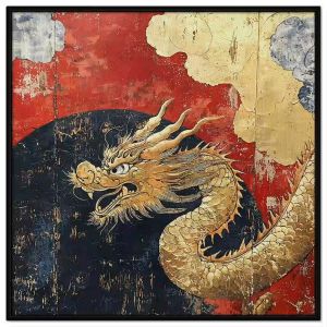 Tranh phong thủy rồng vàng. Tranh treo tường dán tường sơn dầu canvas trang trí. CGI-1937