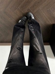 ZHUOCAN | Embroidery Ripped Streetwear Clean Fit Straight Leg Flared Jeans