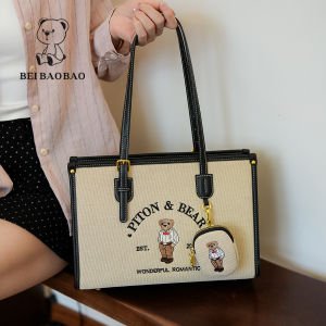 Casual Commuter Womens Bag North Bag Design Sensation Single Shoulder Bear Tote Bag Contrast Color Cartoon Bear Leisure Womens Bag