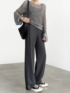 Gray High Waist Wide Leg Pants Womens Spring Autumn 2025 New Style Casual Design Straight Cut Slim Version Suit Pants