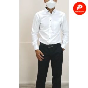 Pojok Busana Alisan Kemeja Lengan Panjang Pria Putih SLIM - DOBBY - PREMIUM - OXFORD - Kerja Kantor